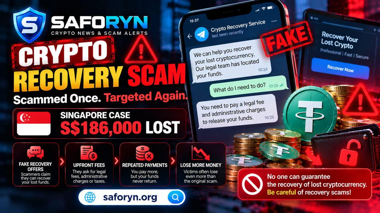🚨 Crypto Recovery Scam: Singapore Man Loses at Least S$186,000 After Trying to Recover Earlier Scam Losses