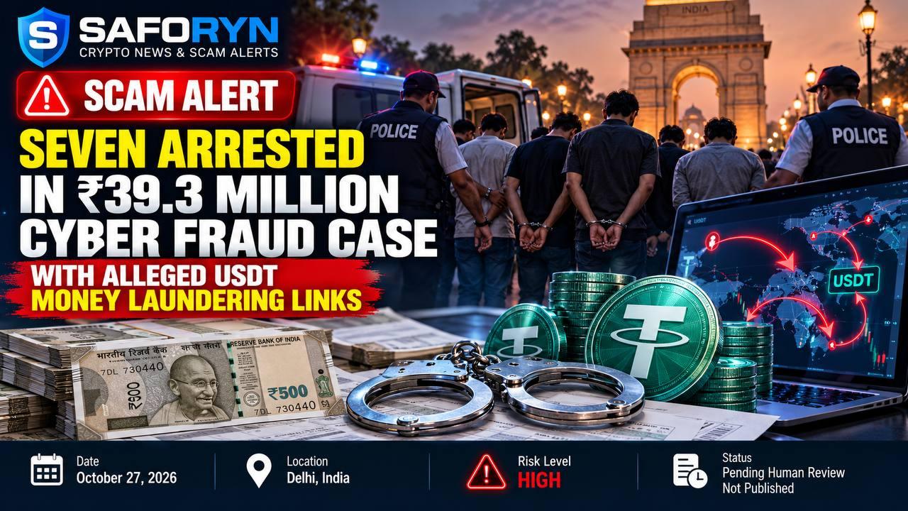 🚨 Scam Alert: Seven Arrested in ₹39.3 Million Cyber Fraud Case With Alleged USDT Money Laundering Links
