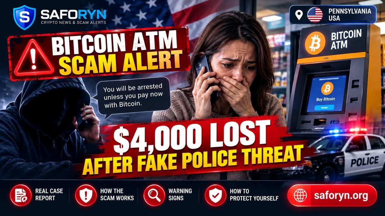 Scam Alert: Woman Loses $4,000 in Bitcoin ATM Scam After Fake Arrest Threat