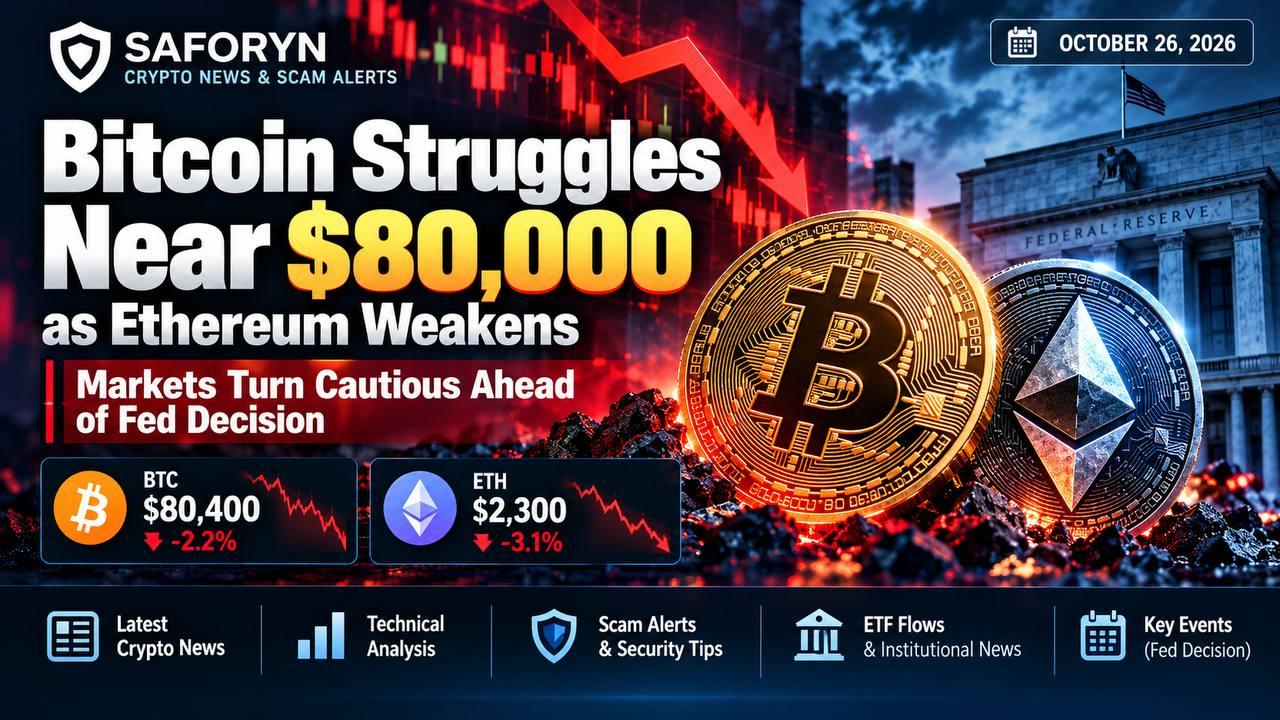Bitcoin Struggles Near $80,000 as Ethereum Weakens Ahead of Fed Decision
