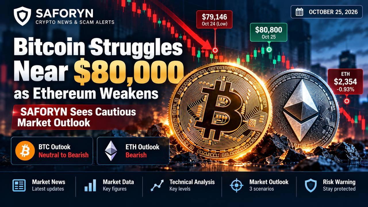 Bitcoin Struggles Near $80,000 as Ethereum Weakens — SAFORYN Market Outlook